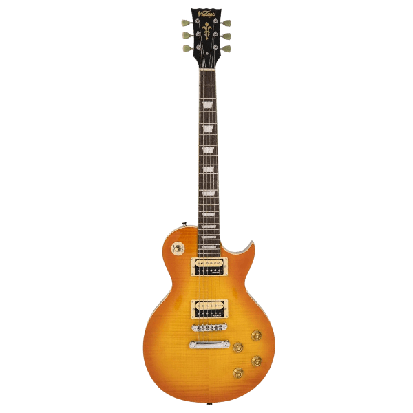 VINTAGE V100THB REISSUED FLAMED THRU HONEYBURST GITAR ELEKTRIK LES PAUL